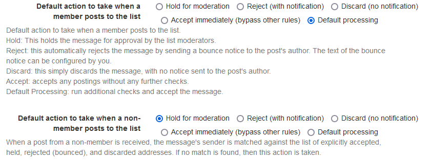 Possible options when messages are received.