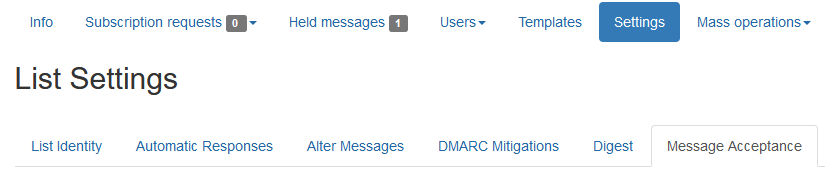 Settings, Message acceptance.
