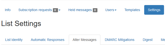 The settings tab where you can change outgoing messages as they are sent out.