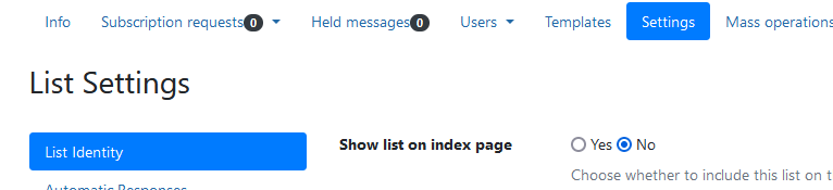 Toggle that controls whether the list appears in the public list index.